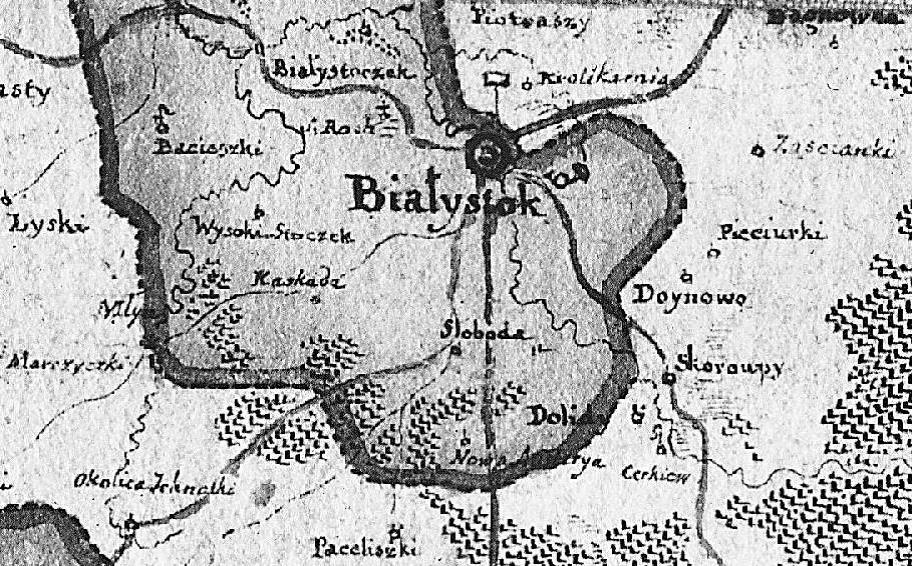 Mapa z XVI w. pokazująca okolice Białegostoku